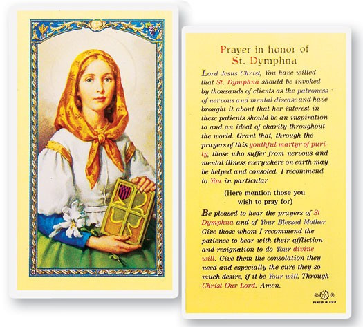 Prayer In Honor of St. Dymphna Laminated Prayer Card - 1 Prayer Card .99 each