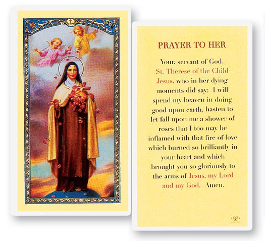 Prayer To Her, St. Therese Laminated Prayer Card - 1 Prayer Card .99 each