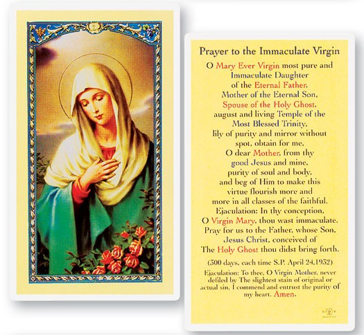Prayer To Immaculate Virgin Laminated Prayer Card - 1 Prayer Card .99 each