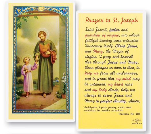 Prayer To St. Joseph Laminated Prayer Card - 1 Prayer Card .99 each