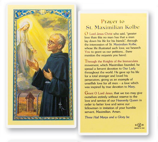 Prayer To St. Maximilian Kolbe Laminated Prayer Card - 1 Prayer Card .99 each