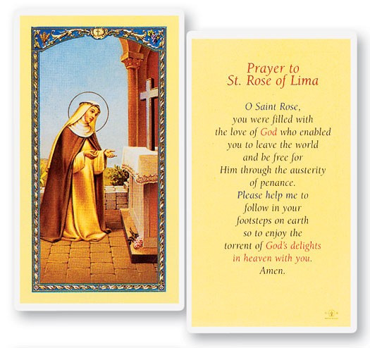 Prayer To St. Rose of Lima Laminated Prayer Card - 1 Prayer Card .99 each