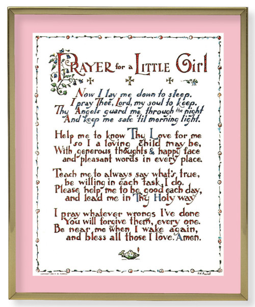 Prayer for a Little Girl 8x10 Gold Trim Plaque - Full Color
