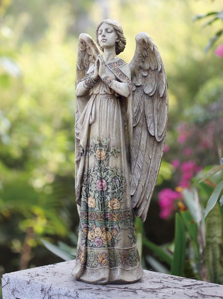 Praying Angel Garden Statue with Floral Accents 24&quot; - Multi-Color