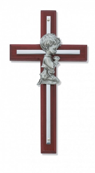 Praying Boy Cherry Wood Wall Cross - 6&quot;H - Cherry Wood