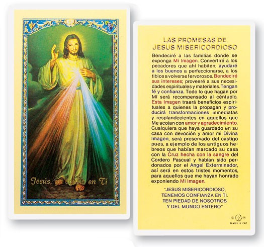 Promesas Jesus Misericordioso Laminated Spanish Prayer Card - 1 Prayer Card .99 each