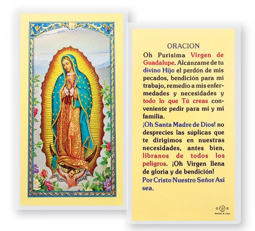Purisima Virgen De Guadalupe Laminated Spanish Prayer Card - 1 Prayer Card .99 each