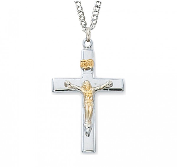 Women's Raised Crucifix Medal Two Tone - Two-Tone Silver