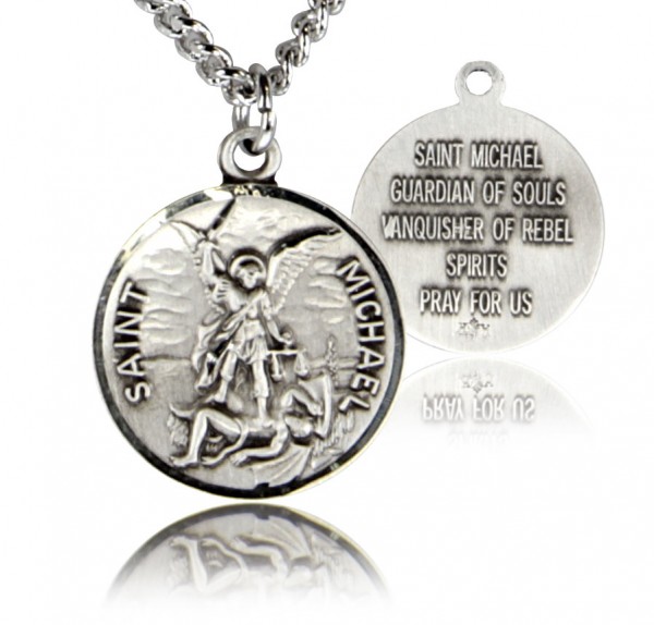 Men's Round St. Michael Medal - Sterling Silver