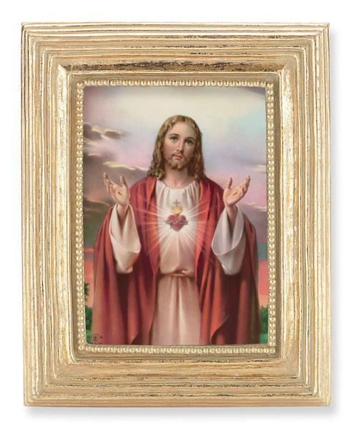 Sacred Heart of Jesus 2.5x3.5 Print Under Glass - Gold