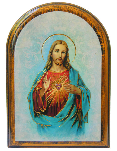 Sacred Heart of Jesus 3.75x5.25 Arched Wood Plaque - Full Color