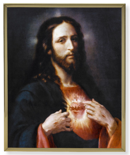 Sacred Heart of Jesus Gold Frame 8x10 Plaque - Full Color