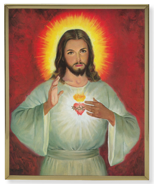 Sacred Heart of Jesus Gold Frame 8x10 Plaque - Full Color