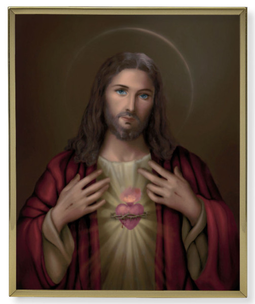 Sacred Heart of Jesus Gold Frame Plaque - 2 Sizes - Full Color