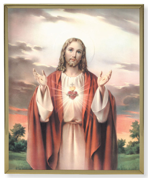 Sacred Heart of Jesus 8x10 Gold Trim Plaque - Full Color