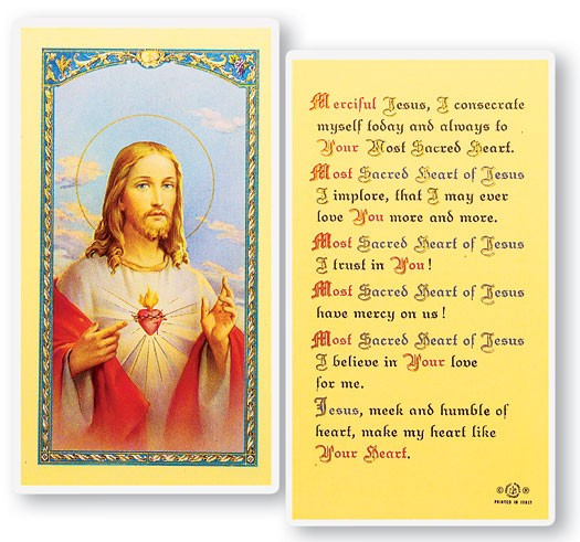 Sacred Heart of Jesus Laminated Prayer Card - 1 Prayer Card .99 each