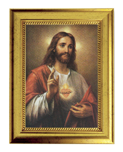 Sacred Heart of Jesus Print by La Fuente 5x7 Print in Gold-Leaf Frame - Full Color