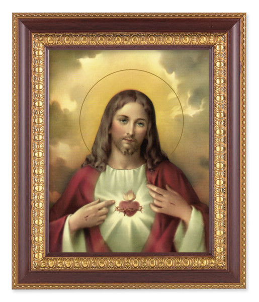 Sacred Heart of Jesus Red and Gold Hues 8x10 Framed Print Under Glass - #126 Frame