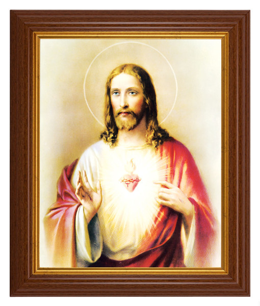 Sacred Heart of Jesus by Bonella 8x10 Textured Artboard Dark Walnut Frame - #112 Frame