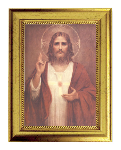 Sacred Heart of Jesus by Chambers 5x7 Print in Gold-Leaf Frame - Full Color