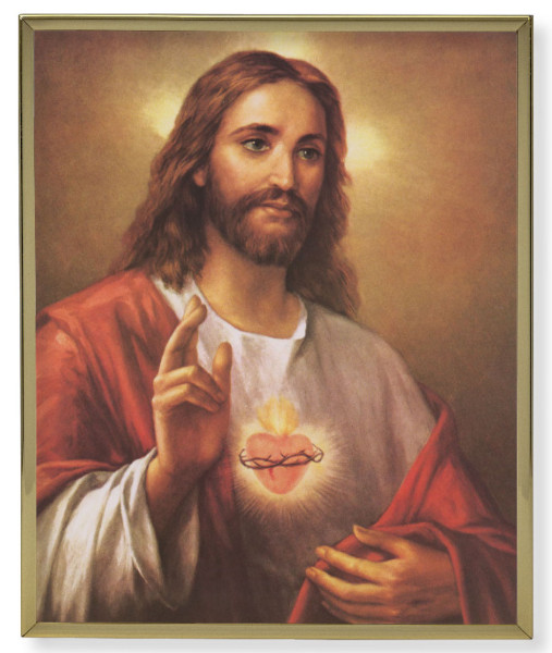 Sacred Heart of Jesus by La Fuente Gold Frame Plaque - 2 Sizes - Full Color