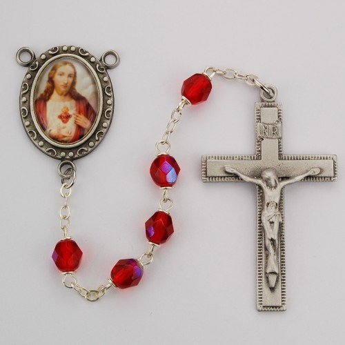 Sacred Heart of Jesus Ruby Glass Rosary - Ruby Red
