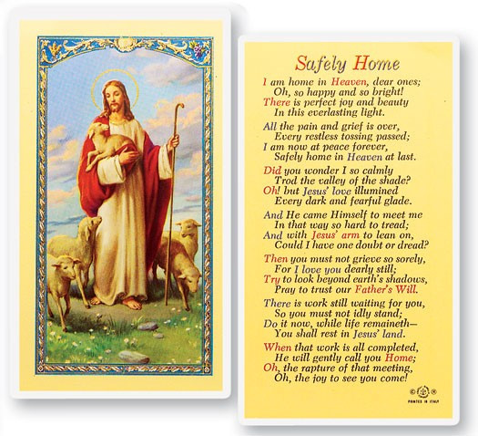 Safely Home Good Shepherd Laminated Prayer Card - 1 Prayer Card .99 each