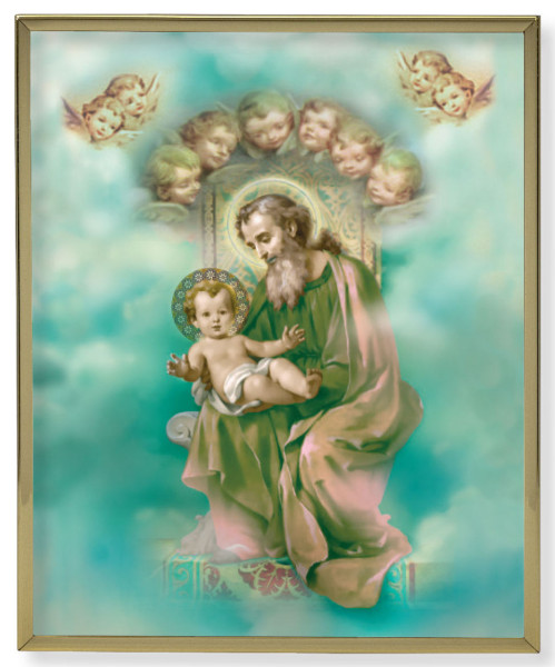 Saint Joseph and Child Enthroned Gold Frame 8x10 Plaque - Full Color