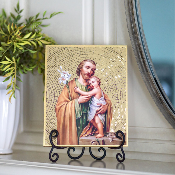 Saint Joseph Gold Foil Mosaic Plaque - Full Color
