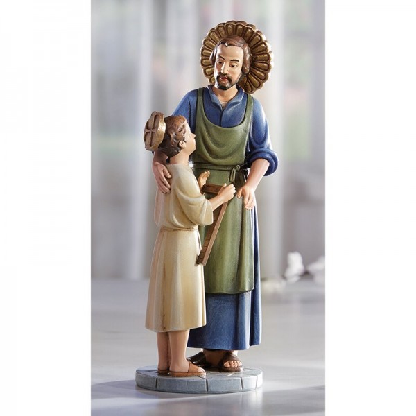 Saint Joseph the Worker with Jesus 8 Inch High Statue - Full Color