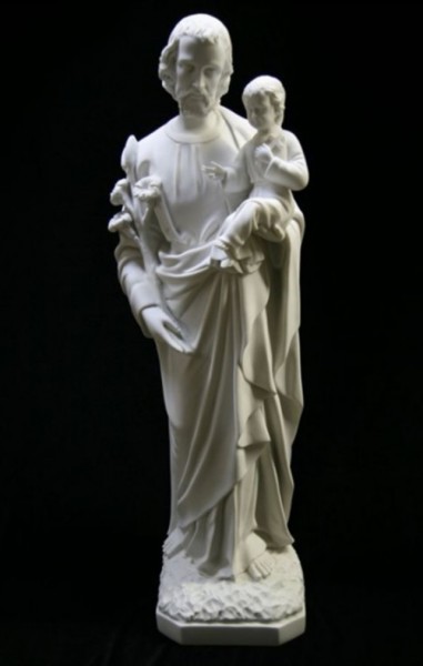 Saint Joseph with Child Statue White Marble Composite - 33 inch - White