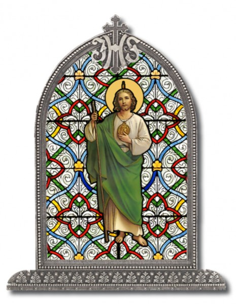 Saint Jude Glass Art in Arched Frame - Full Color