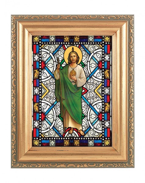 Saint Jude Gold Frame Stained Glass Effect - Full Color