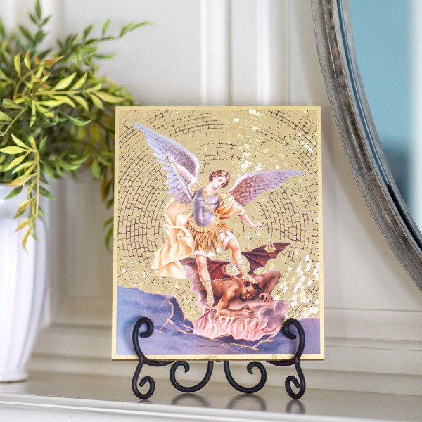 Saint Michael Gold Foil Mosaic Plaque - Full Color