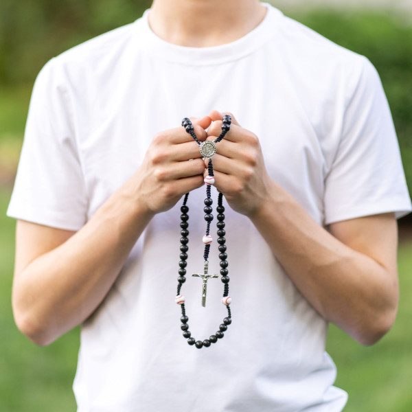 Saint Sebastian Baseball Rosary w Prayer Card - Black
