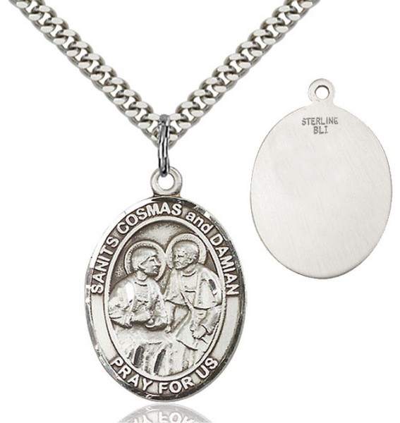 Oval Saints Cosmas &amp; Damian Medal - Sterling Silver