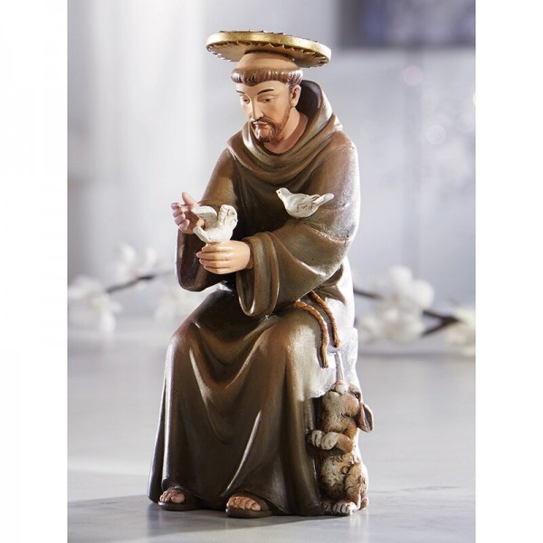 Seated Saint Francis of Assisi 6 Inch High Statue - Full Color