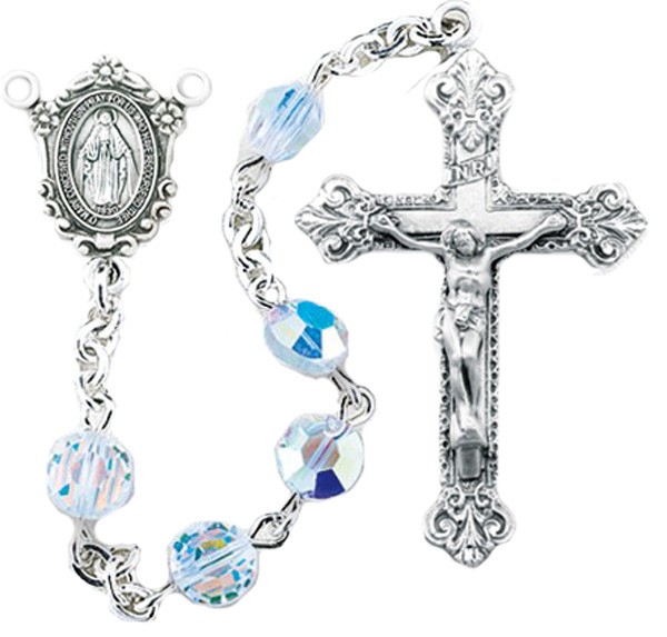 Semi-Flat Swarovski Crystal Rosary 6mm Bead - Crystal | Sterling Silver
