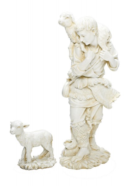 Shepherd &amp; Lamb Statue in White 23.75&quot; H for 27&quot; Scale Nativity Set - Ivory