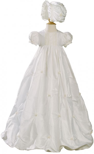 Silk Dupioni Bubble Christening Gown - White