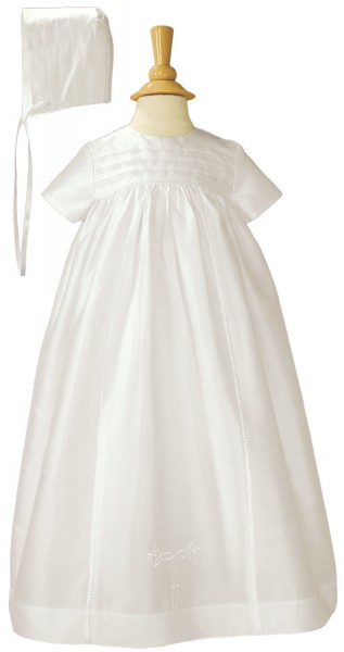 Silk Family Christening Gown with Embroidered Cross - White