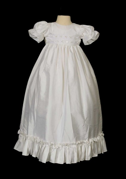 Silk Pleated Baptism Gown  - White