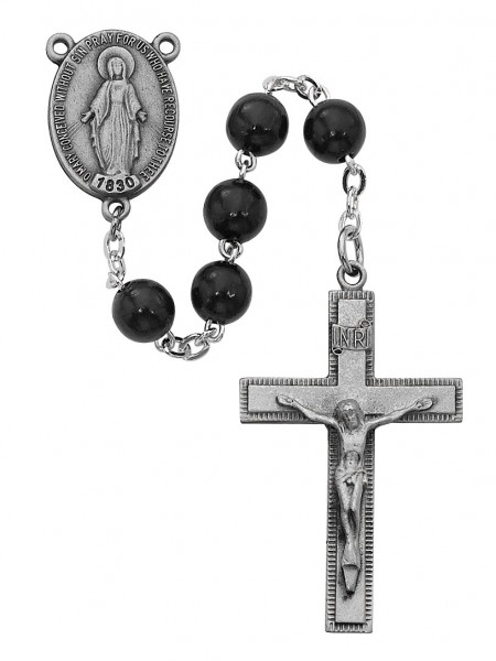 Simple Black Bead Rosary - Black