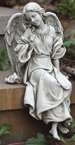 Sitting Angel Garden Statue - 12 3/4&quot;H - Stone Finish