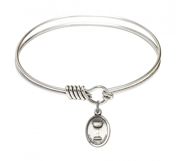 Smooth Bangle Bracelet with an Oval Chalice Charm - Silver