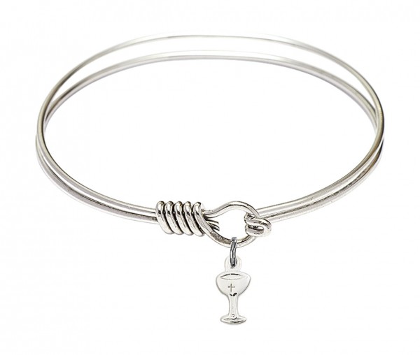 Smooth Bangle Bracelet with a Chalice Charm - Silver