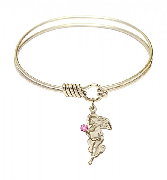 Smooth Bangle Bracelet with a Guardian Angel Charm - Rose