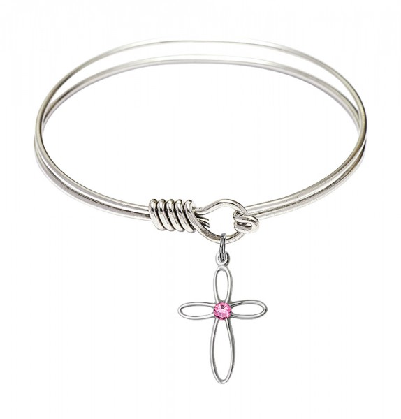 Smooth Bangle Bracelet with a Loop Cross Charm - Rose