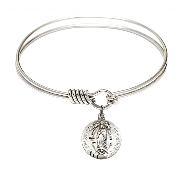 Smooth Bangle Bracelet with Our Lady of Guadalupe Charm - Silver