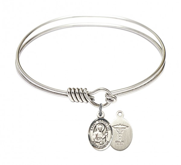 Smooth Bangle Bracelet with a Saint Camillus of Lellis Doctors Charm - Silver